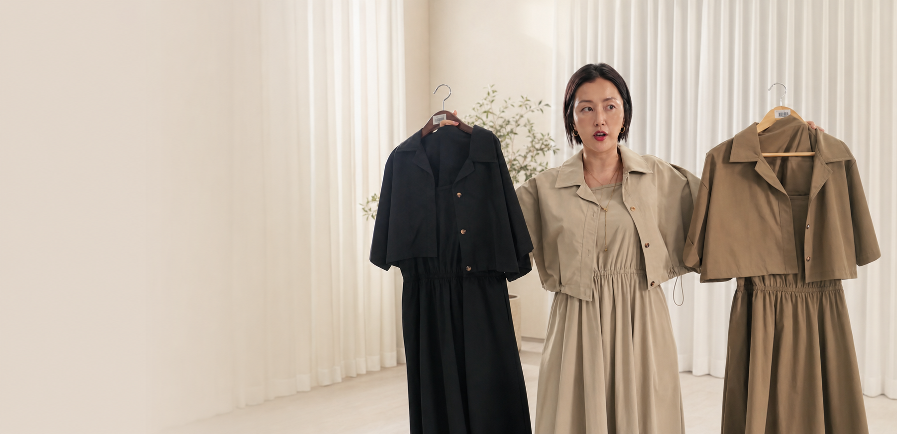 미미레어 라이브 방송에서 의류를 소개하는 모델